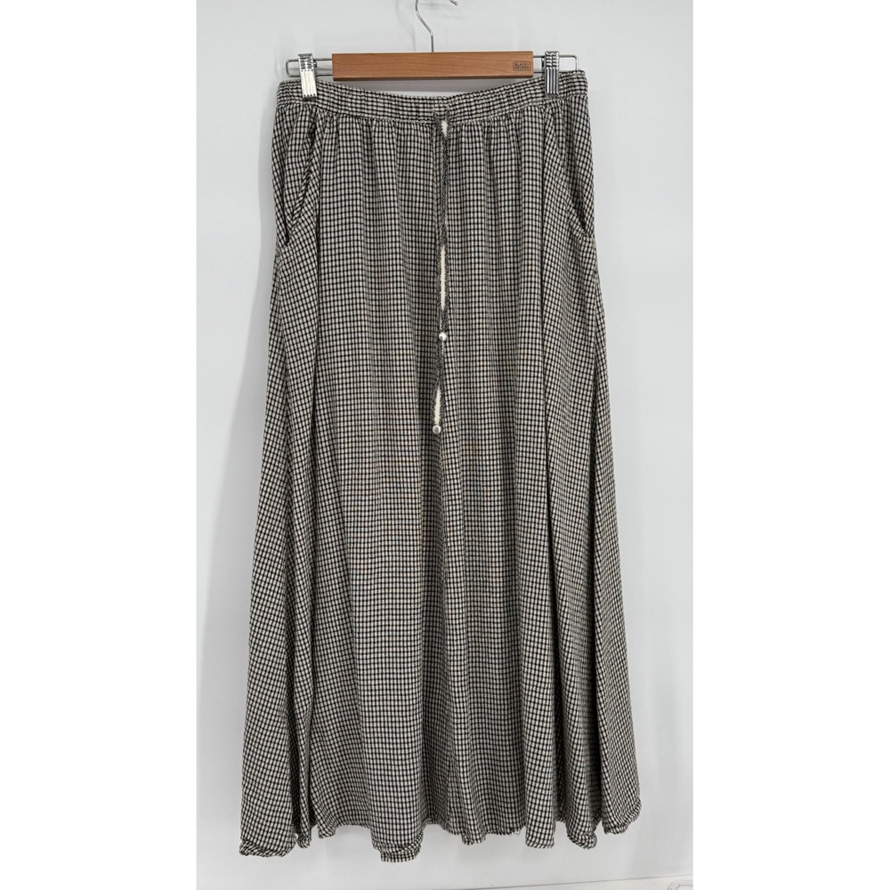 Max Studio London Black White Checkered Linen Blend Maxi Skirt Drawstring Sz M